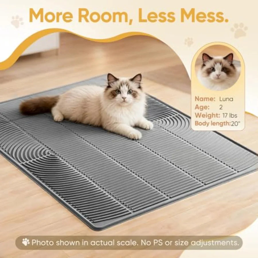 XXL Extra Large Cat Litter Mat, Silicone Litter Box Mat for Floor, Waterproof and Non-Slip, Easy to Clean, Cat Litter Trapping