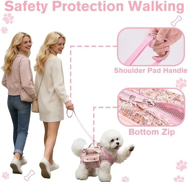 Dog Lift Harness Backpack for Small Dogs Cats, Adjustable Sling Carrier for Hiking Travel Outdoor Pink Medium