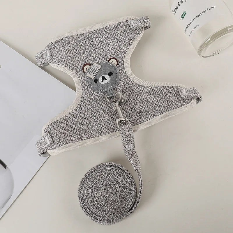 Mincy Pets Cartoon Print Rabbit & Cat Harness Leash Set product photo.