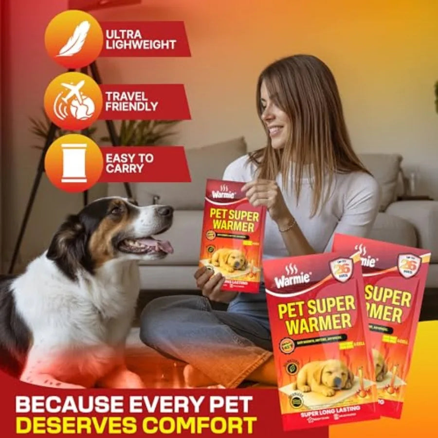 Super Warmer for Dogs and Cats Air‑Activated Pet Heat Packs Bigger and Wider for Bed and Crate Warmth All‑Natural, Odorless, St