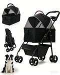 Portable Pet Stroller with Removable Pet Carrier Foldable Stroller for Small to Medium-Sized Cats and Dogs