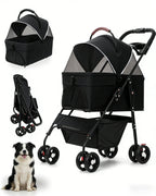 Portable Pet Stroller with Removable Pet Carrier Foldable Stroller for Small to Medium-Sized Cats and Dogs