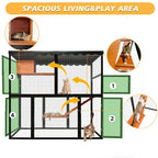 Wooden Catio Outdoor Cat Enclosure Large Cat House for Mulitiple Cats Walk ,Indoor 4 Tier Cat Enclosures House , Outdoor Cat Catio with Waterproof Cover,Ramp