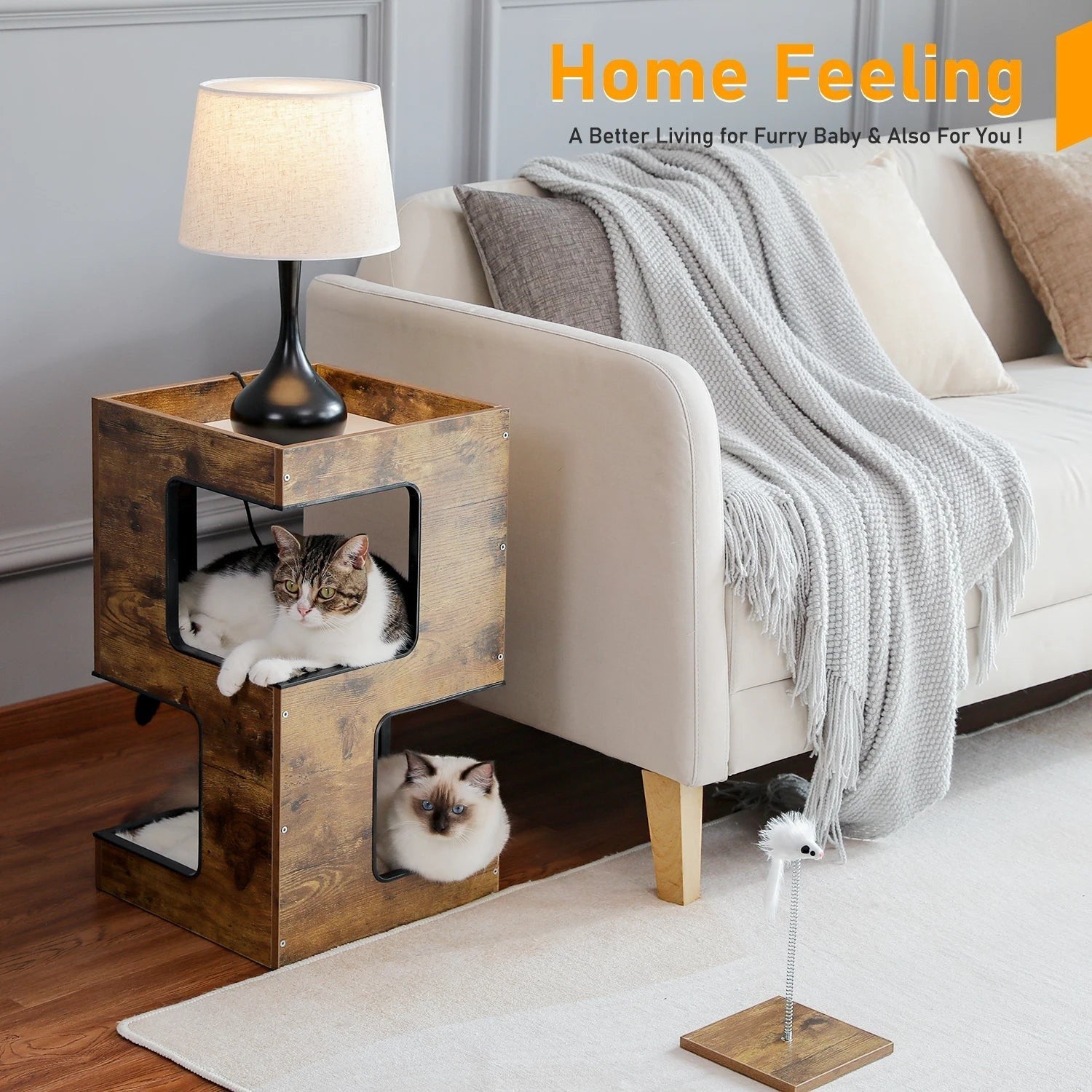 Mincy Pets Modern Wood Corner Cat Tree product photo.