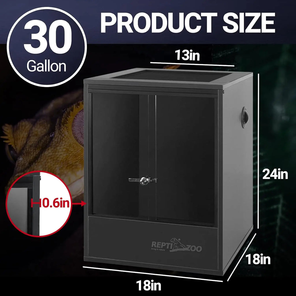 30 Gallon PVC Tall Reptile Tank, 18x18x24 Terrarium for Frog Lizard Gecko Chameleon Snake, Sliding Door & Top Screen Ventilation