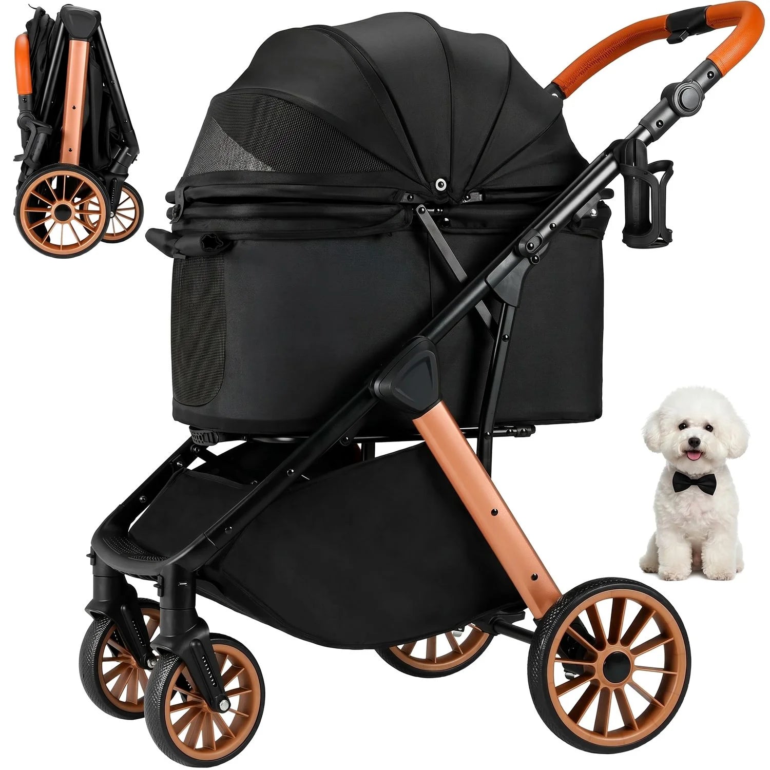 Mincy Pets Foldable All-Terrain Pet Stroller with Sun Shade product photo.