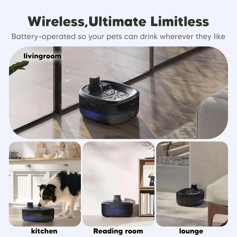 6L Cordless Dog Water Fountain, 5000mAh Battery Operated, Motion Sensor, Ultra Quiet Pump for Dogs & Cats