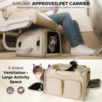 Dog & Cat Carrier for Pets Up to 12 Lbs, Airline Approved Collapsible Soft-Sided Travel Bag with Locking Zippers, Breathable Mesh & 4 Large Pockets, Removable Fleece Pad