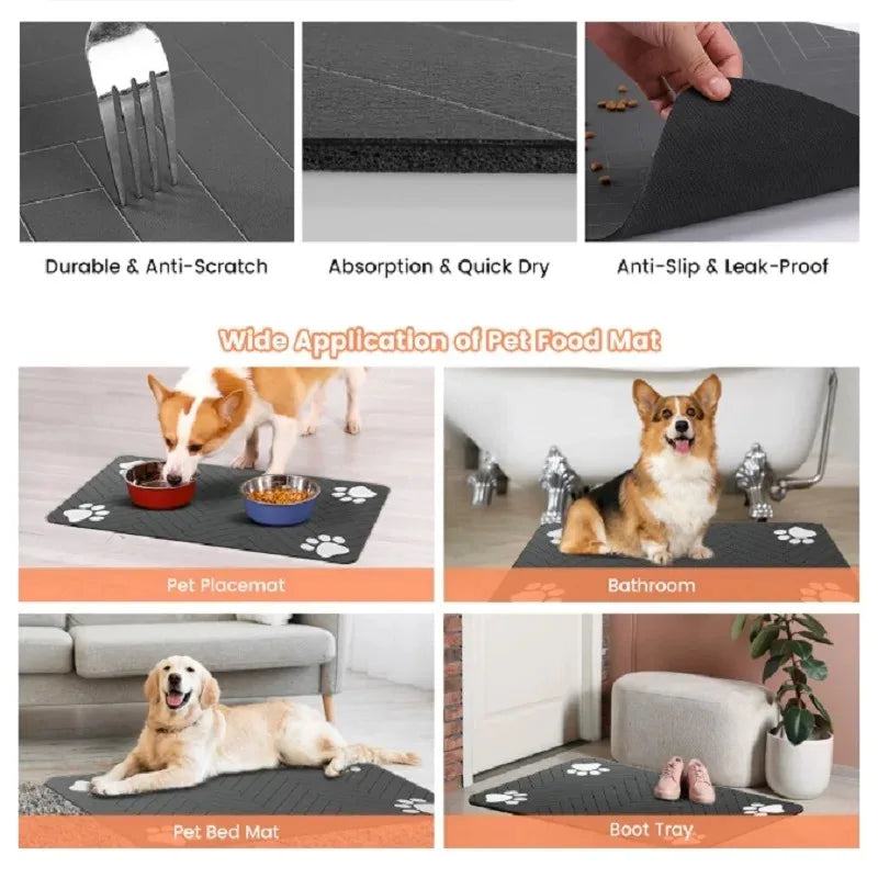 VIKAMA Diatomaceous Earth Pet Mat Waterproof, Non-Slip, Easy-Clean Bowl Mat Suitable for Cat and Dog Food and Water Bowls