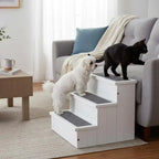 3 Step Wooden Dog Steps Pet Stairs for Dogs, Cat Ladder for Bed Couch with Storage White