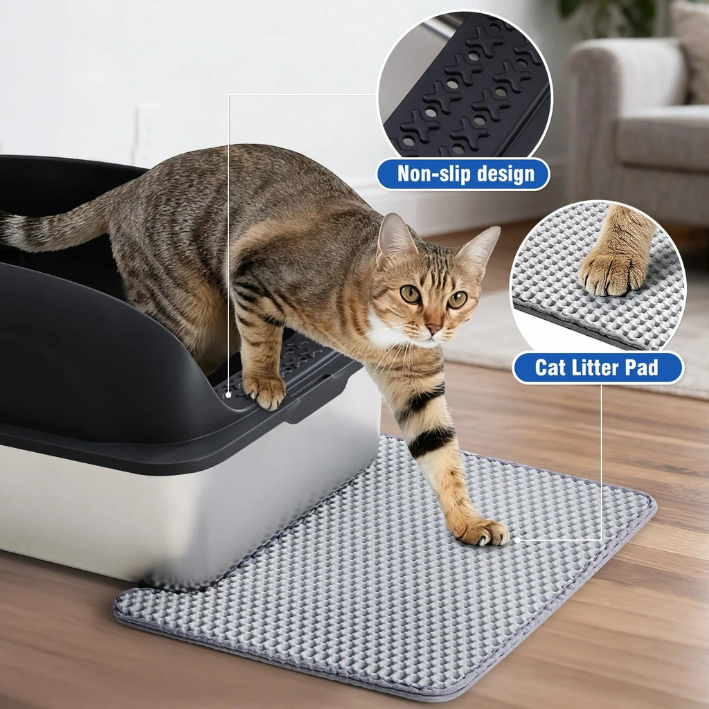 Stainless 24IN Steel Cat Litter Box with Lid Large Cat Litter Box for Big Cats Anti-Urine Leakage Scoop and Mat Included
