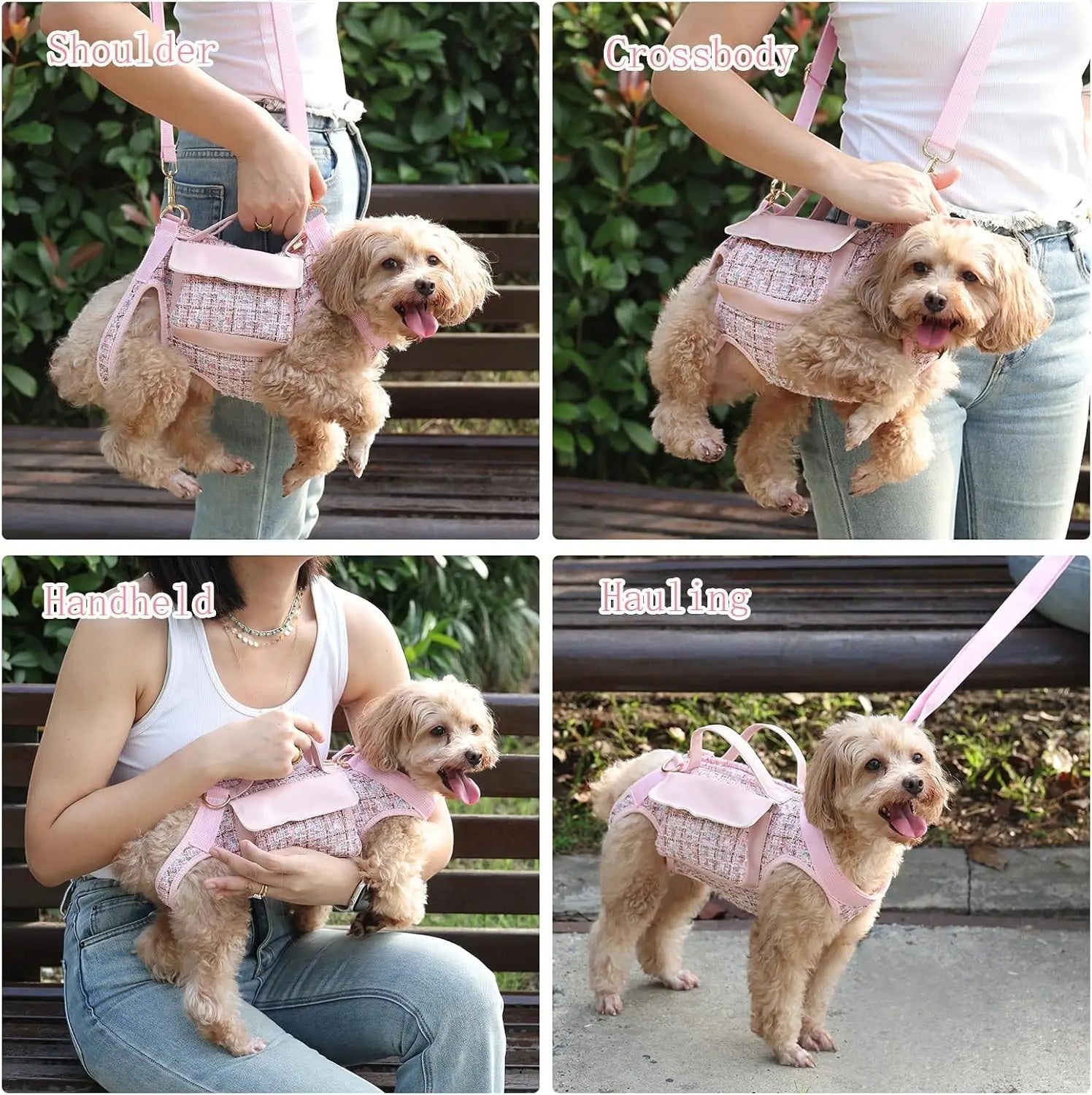 Dog Lift Harness Backpack for Small Dogs Cats, Adjustable Sling Carrier for Hiking Travel Outdoor Pink Medium