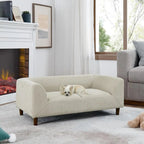 Memory Foam Dog Sofa Bed with Backrest and Armrest, Elevated Pet Couch Bed with Wooden Legs, Beige