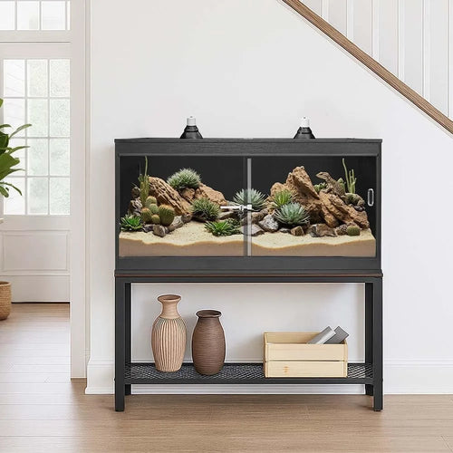 50 Gallon Reptile Tank, Front Opening Leopard Gecko Enclosure with Sliding Doors, Stackable Black Cage for Lizards