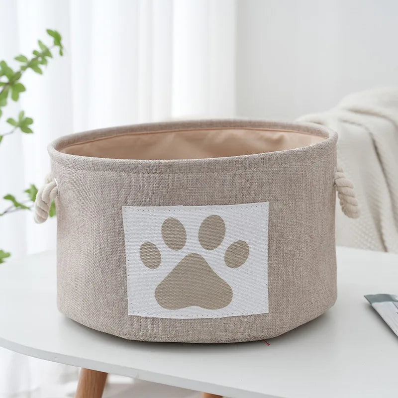 Mincy Pets Round Dog Toy Storage Basket with Handles product photo.