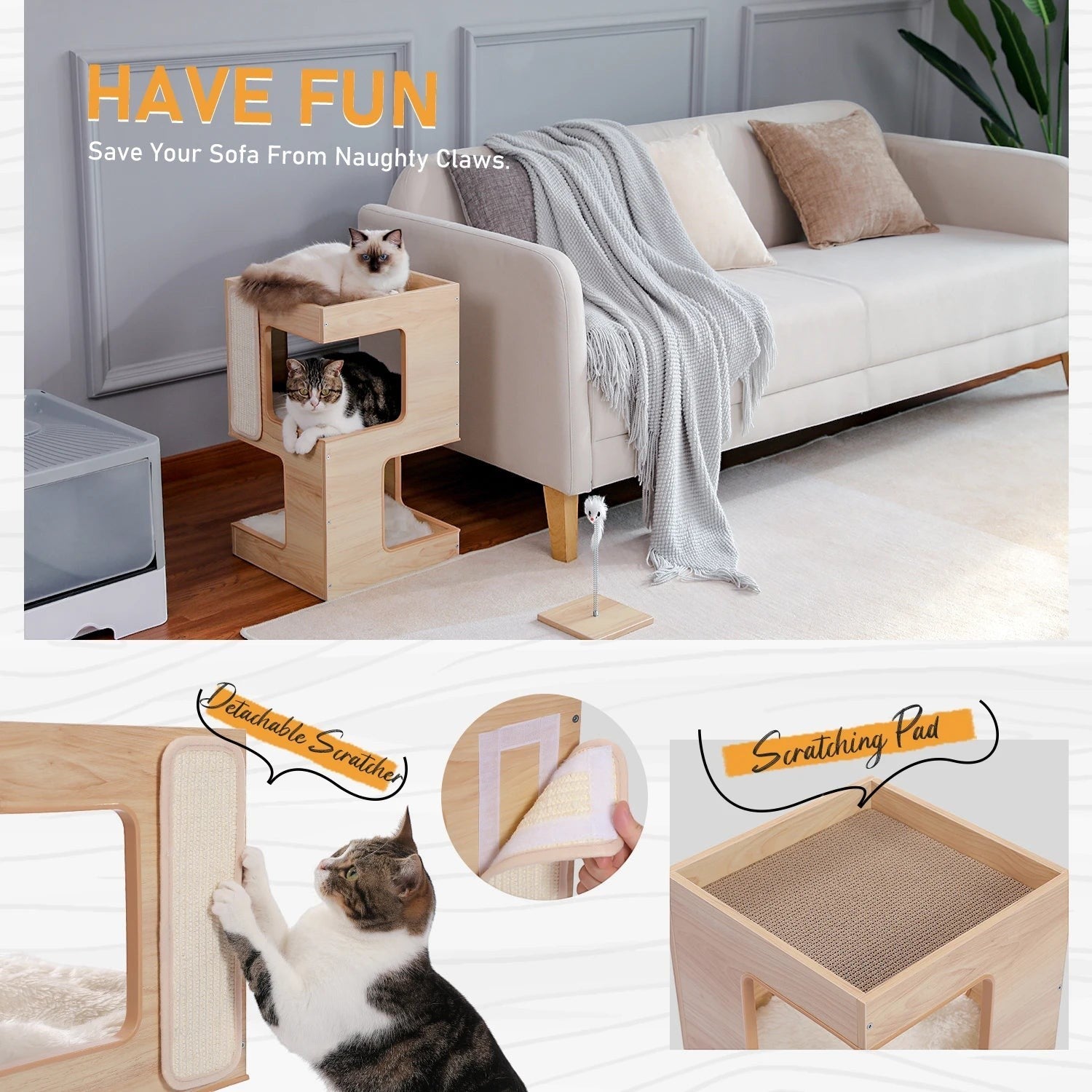 Mincy Pets Modern Wood Corner Cat Tree product photo.