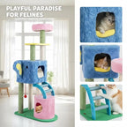 Elephant Themed Cat Tree for Cats with Condos and Padded Perch-Colourful