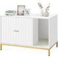 White & Gold Litter Box Cabinet — Winding Entry, Scratch Pad