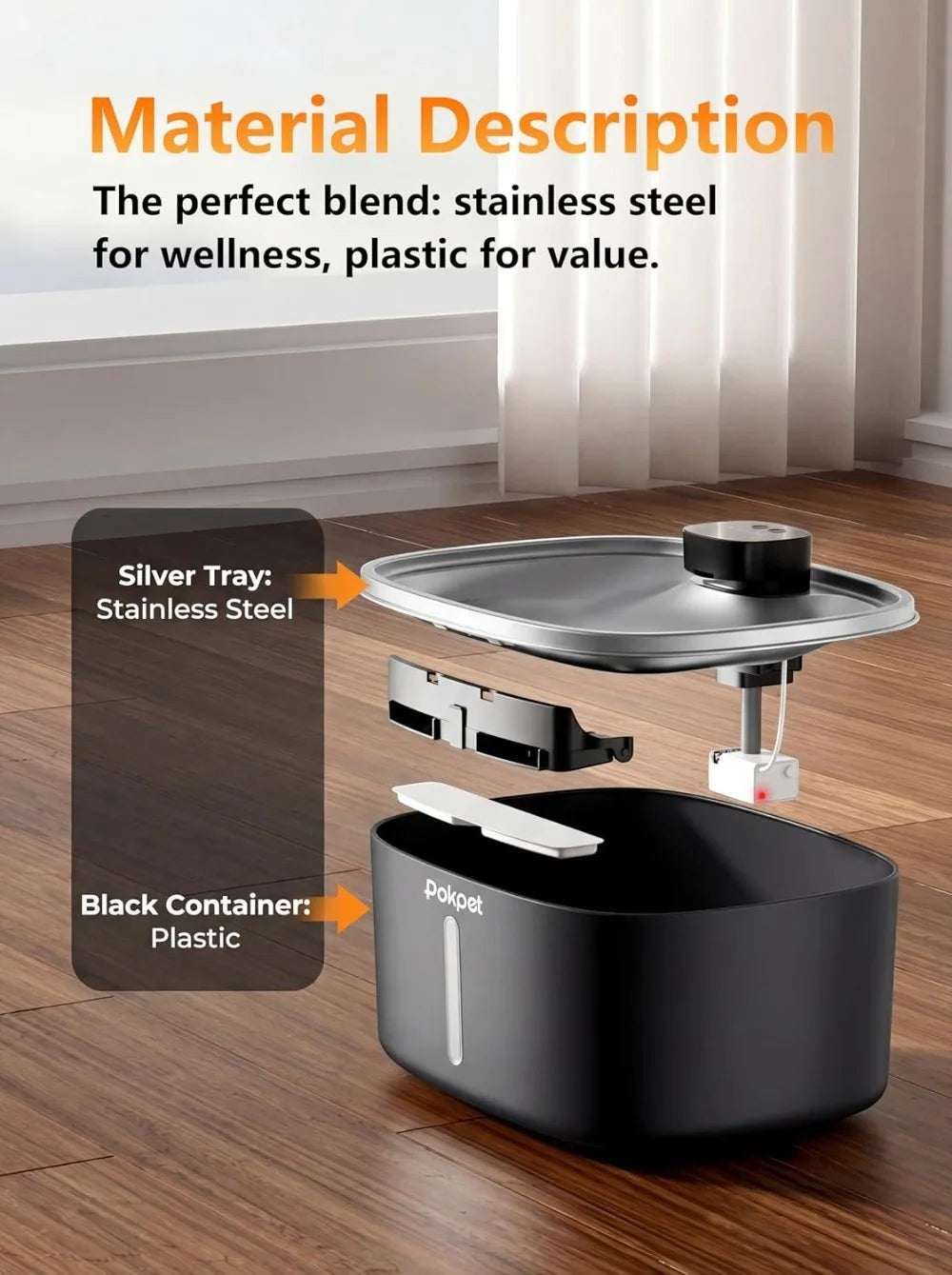 Dog Cat Water Fountain with Doggy Spout, Stainless Steel, 10L, LED Window, Multi-Filtration