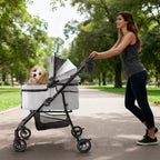 4-Wheel Foldable Pet Stroller for Dogs & Cats with 360° Rotating Wheels, Separable Carrier & Travel Bag for Small Animals