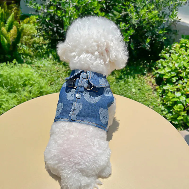 Denim Dog Harness and Lesh Set Pet Clothes Dog Chest Strap Traction Rope Cat Vest Harnesses Chihuahua Ragdoll Walking Supplies