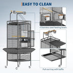 Large Bird Cage, Metal Parakeet Cage with Play Top, Wood Perches & Feeder, Spacious Rolling Flight Cage for Parrots, Cockatiels