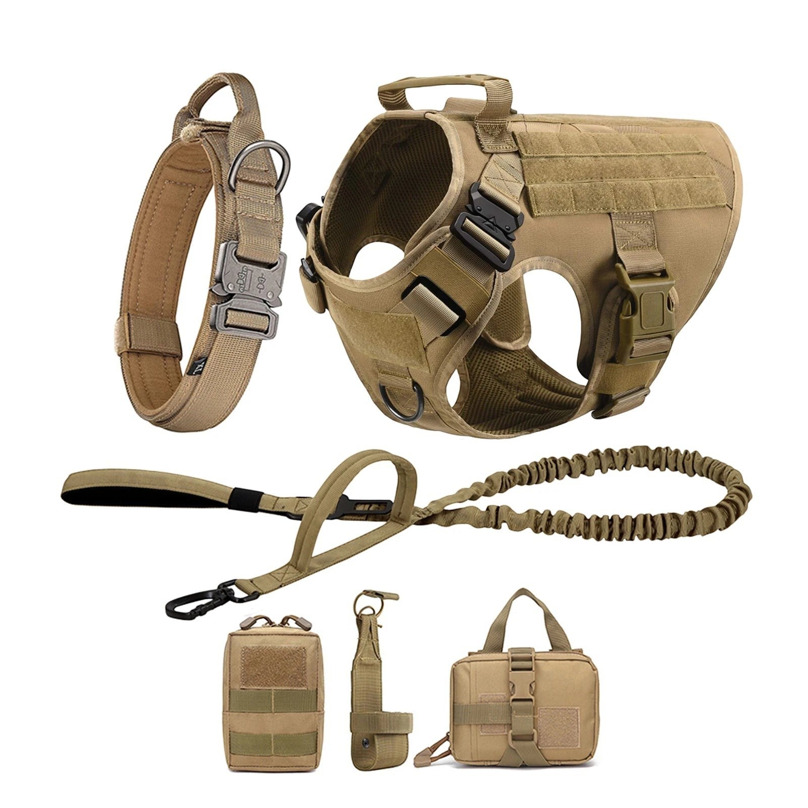 Mincy Pets Tactical Dog Harness with MOLLE Pouches & Leash product photo.