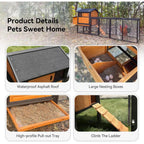 Large Wooden Chicken Coop with Nesting Boxes & Run Cage for 3-6 Chickens, Outdoor Hen House Poultry Hutch Rabbit Cage with No-Sl
