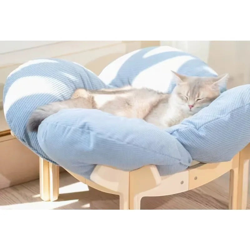 Mincy Pets Wooden High-Leg Cat Bed: Raised Pet Sofa with Cushion product photo.