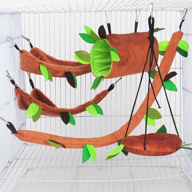 5pcs/set Plush Cotton Hamster Hammock Round Swing for Rats Rodent Small Animal Guinea Pig Ferret Double-layer Nests Pet Supplies