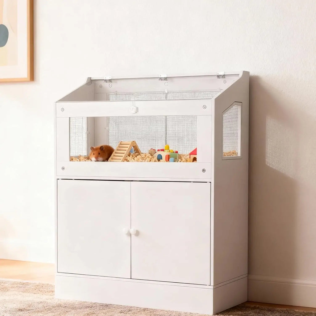 Large Acrylic Small Animal Cage With Storage Cabinet Pet Habitat For Hamster Guinea Pig Rat Hedgehog Easy Clean & Ventilated