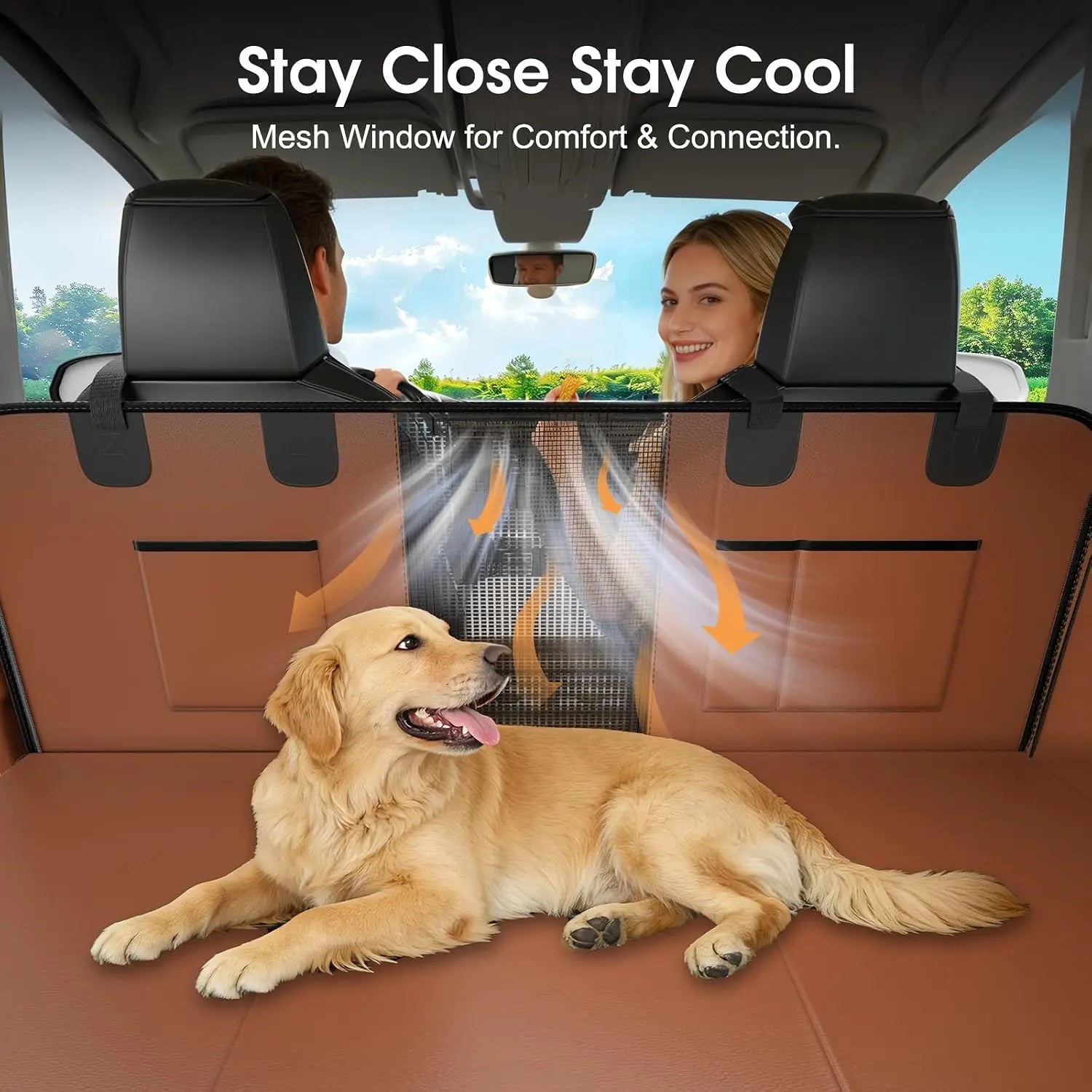 Waterproof PU Leather Dog Car Seat Cover for Back Seat, 52"x65" Hammock with Side Flaps, Non-Slip Heavy Duty Protector for SUVs & Mid-Size Trucks, Holds Up to 450 lbs – Brown