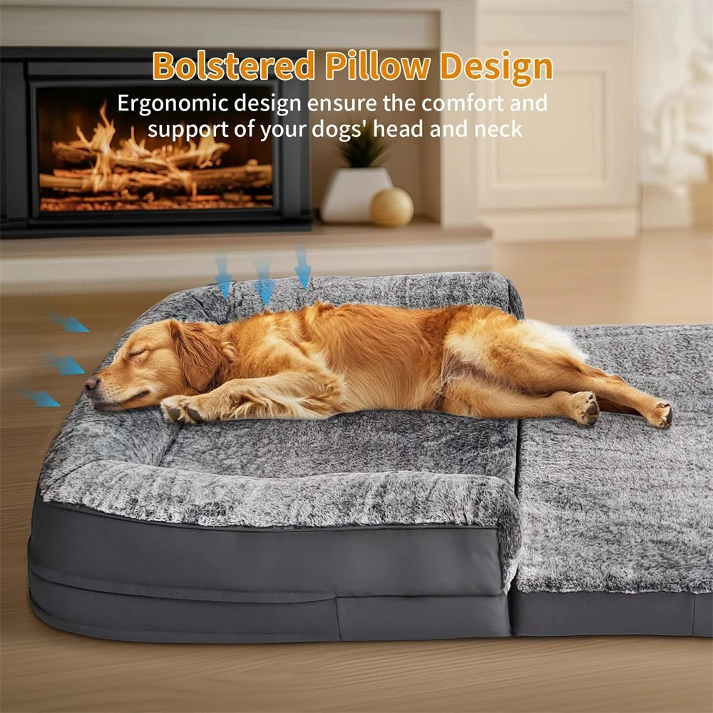 Foldable Human Dog Bed for Adult 2 in 1 Calming Large Dog Bed Washable Waterproof Dog Sofa Couch Bed Plush Cover Bolster Lounge