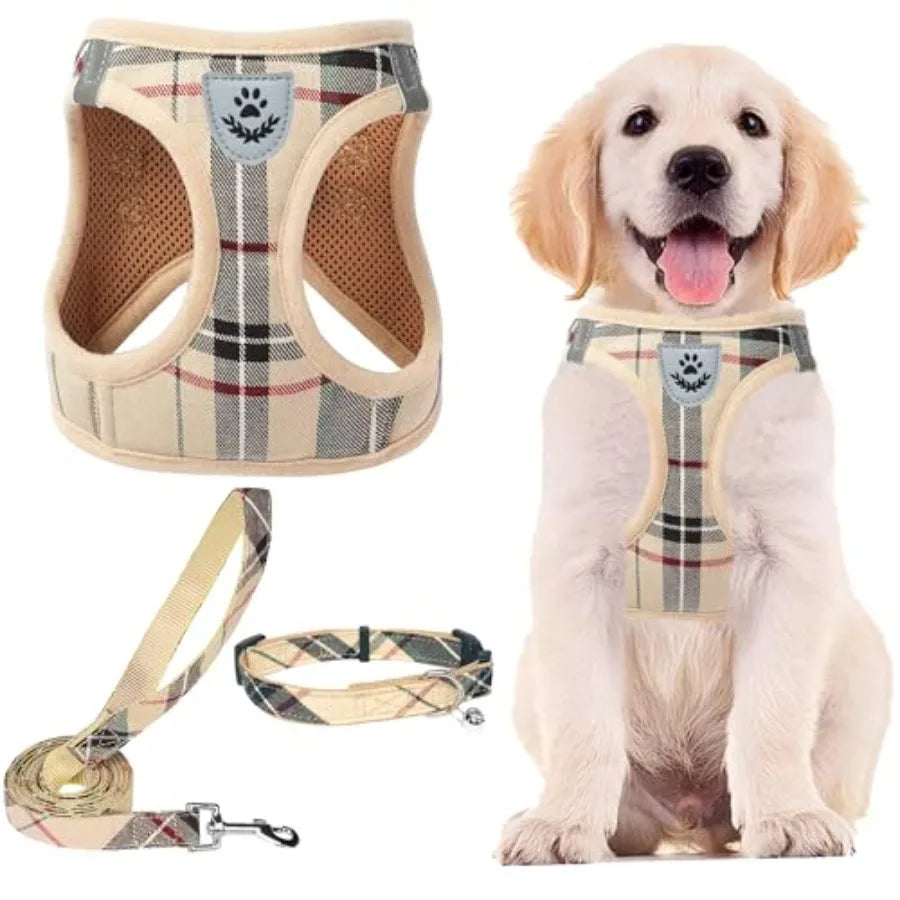 Step-in no-pull dog harness and leash set for small & medium dogs and cats, soft breathable mesh reflective anti-escape vest, size S for easy outdoor use