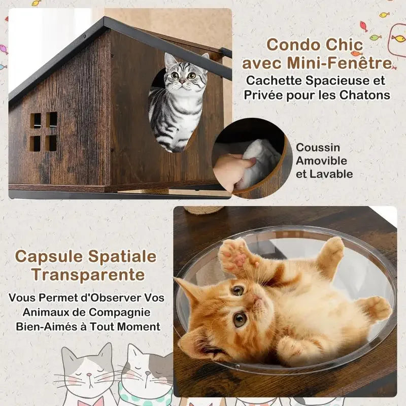 Cat Tree with Litter Box Enclosure Industrial Cat Tower Multi-level Cat Condo Furniture for Indoor Cats-Rustic Brown