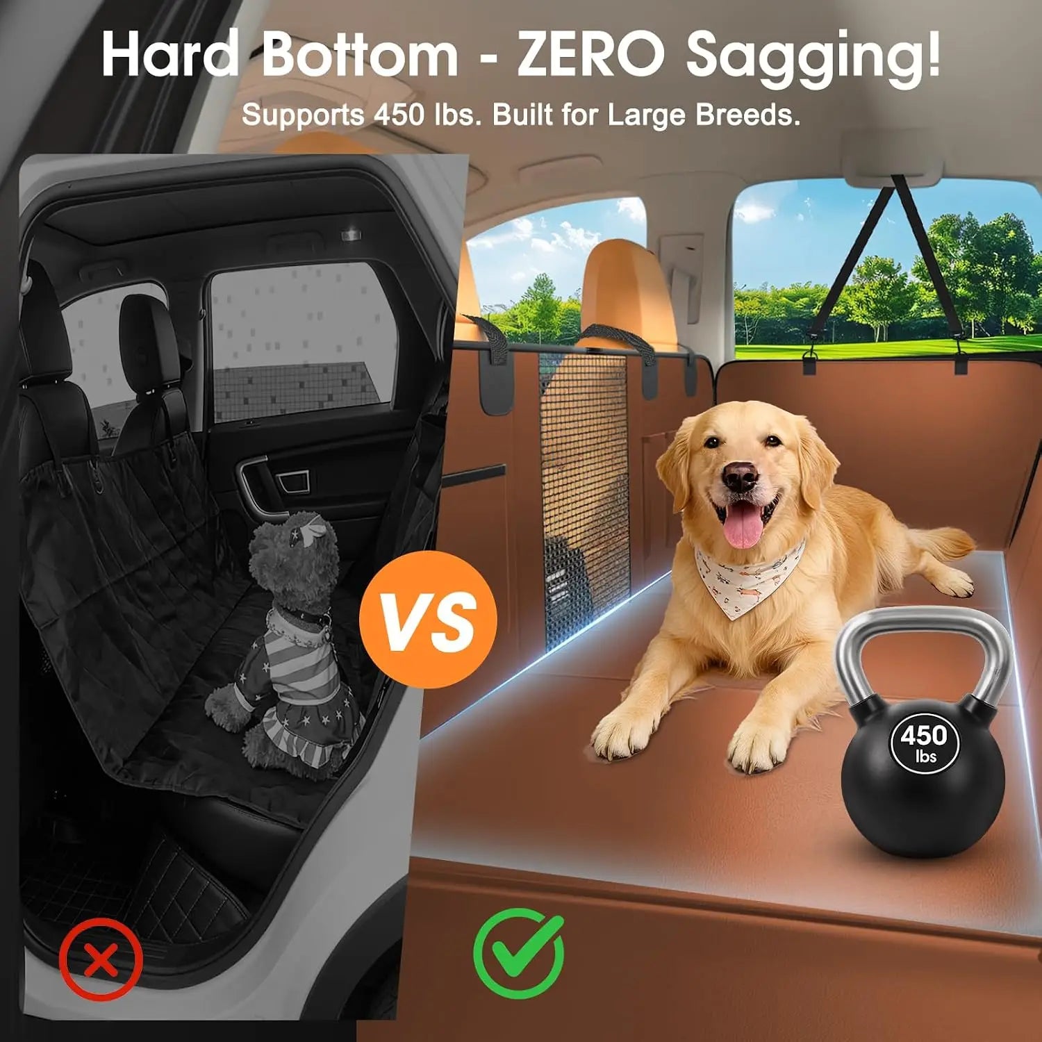 Waterproof PU Leather Dog Car Seat Cover for Back Seat, 52"x65" Hammock with Side Flaps, Non-Slip Heavy Duty Protector for SUVs & Mid-Size Trucks, Holds Up to 450 lbs – Brown