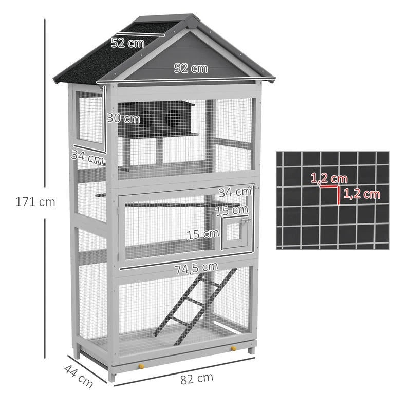 Wooden Bird Cage, with Stand, for Finches, Parakeets, Small birds - Grey