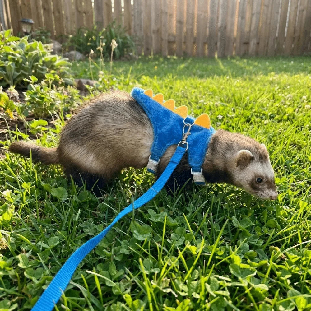 Adjustable Ferret Vest Harness Dinosaur Shape Escape-Proof Pet Traction Rope Comfortable with Bell Guinea Pig Safety Vest