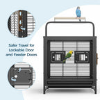 Sturdy Portable Small Bird Travel Cage,Iron Carrier with Removable Tray, Wooden Perch Handle, Easy Clean Black Aviary