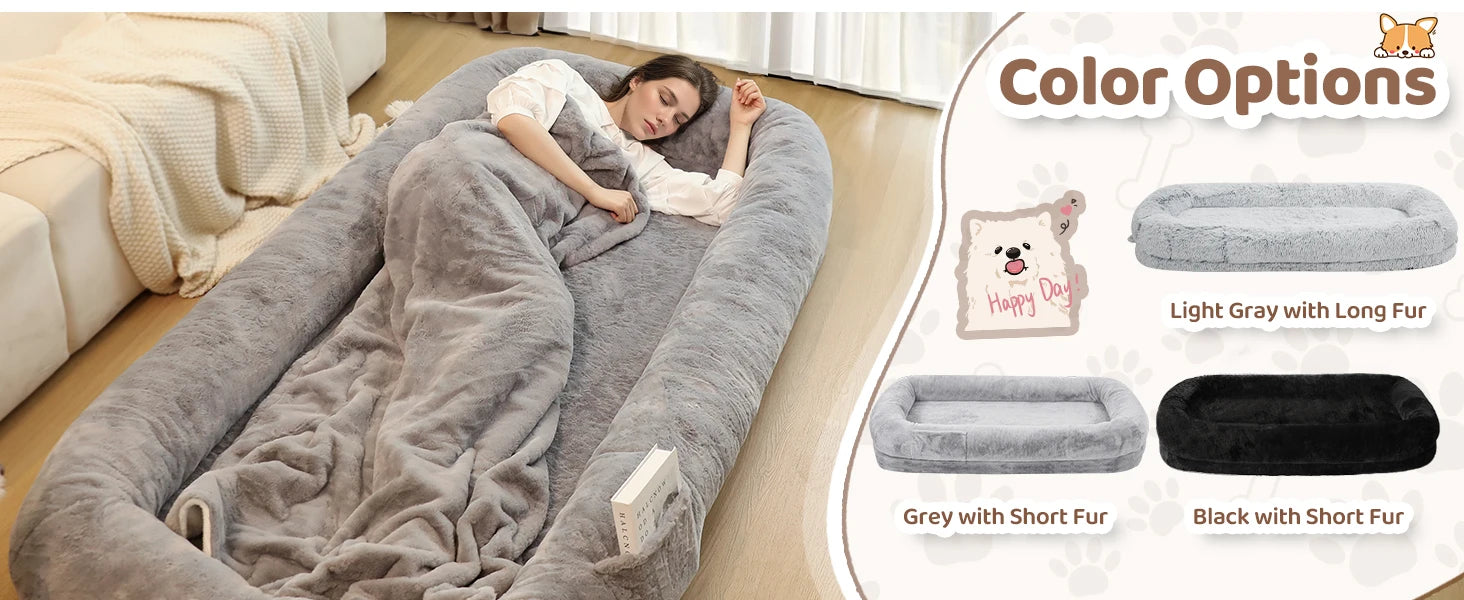 Kromax 71x43x10 Large Human Dog Bed for Adults Orthopedic Washable Cover Light Grey