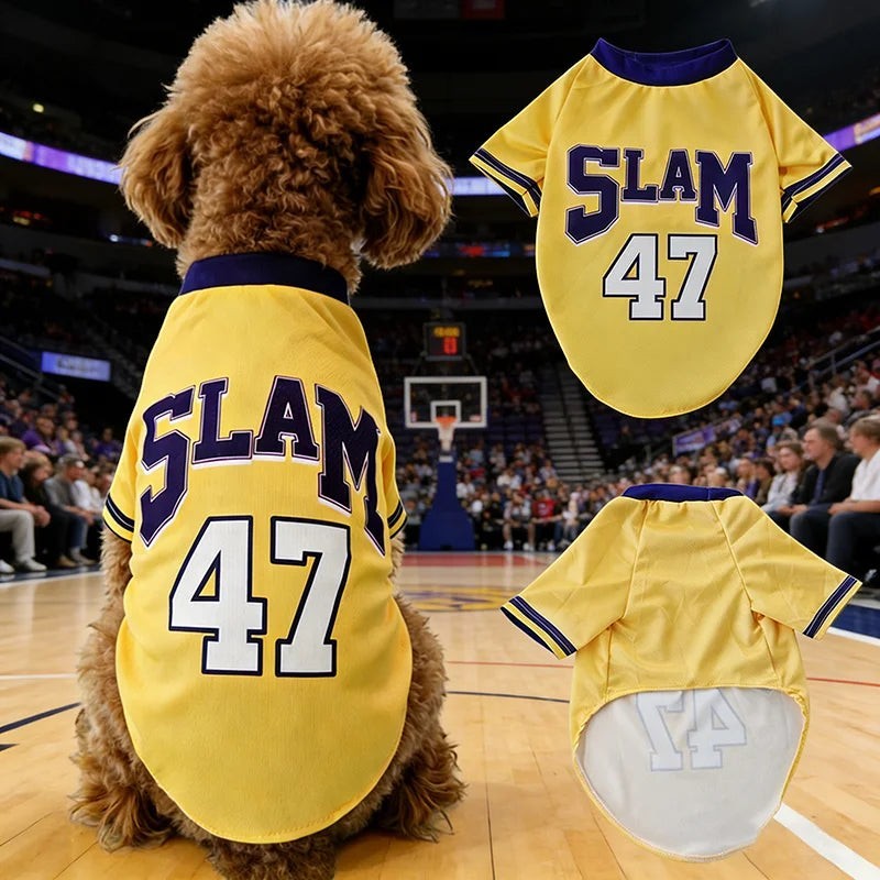 SLAM 47 Mesh Breathable Dog Clothes Teddy Sport Large Dog Jersey Basketball Clothing Puppy T-Shirts Summer Pet Cat Shirts