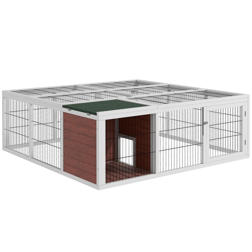 64" Large Rabbit Hutch Pet Cage Animal Poultry Garden Outdoor w/ Run Mesh Cover