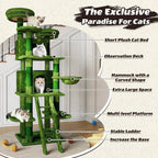 Large 70.87in Cat Tree W/2 Private Condos,3 Perches&Hanging Hammock,Skin-Friendly Short Plush&No Sharp Edges,Natural Sisal Scratching Areas,Safe & Stable for Multi-Cat Families,Kittens to Senior Cats