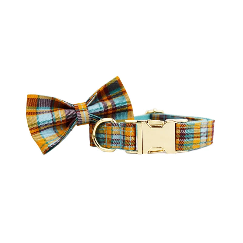 Mincy Pets Personalized Cotton Dog Collar Harness Bow Set product photo.
