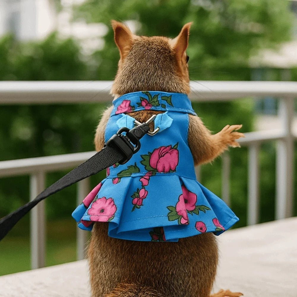 Soft Lizard Leash Harness Adjustable Escape-Proof Bearded Dragon Traction Rope Floral Pattern Breathable Reptile Harness Dress
