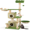 63 inch Tall Cat Tree,Multi-Level Aesthetic Stripped Cat Tower with Sisal Scratching Posts, 2 Condos,2 Side Baskets,and 2 Balls