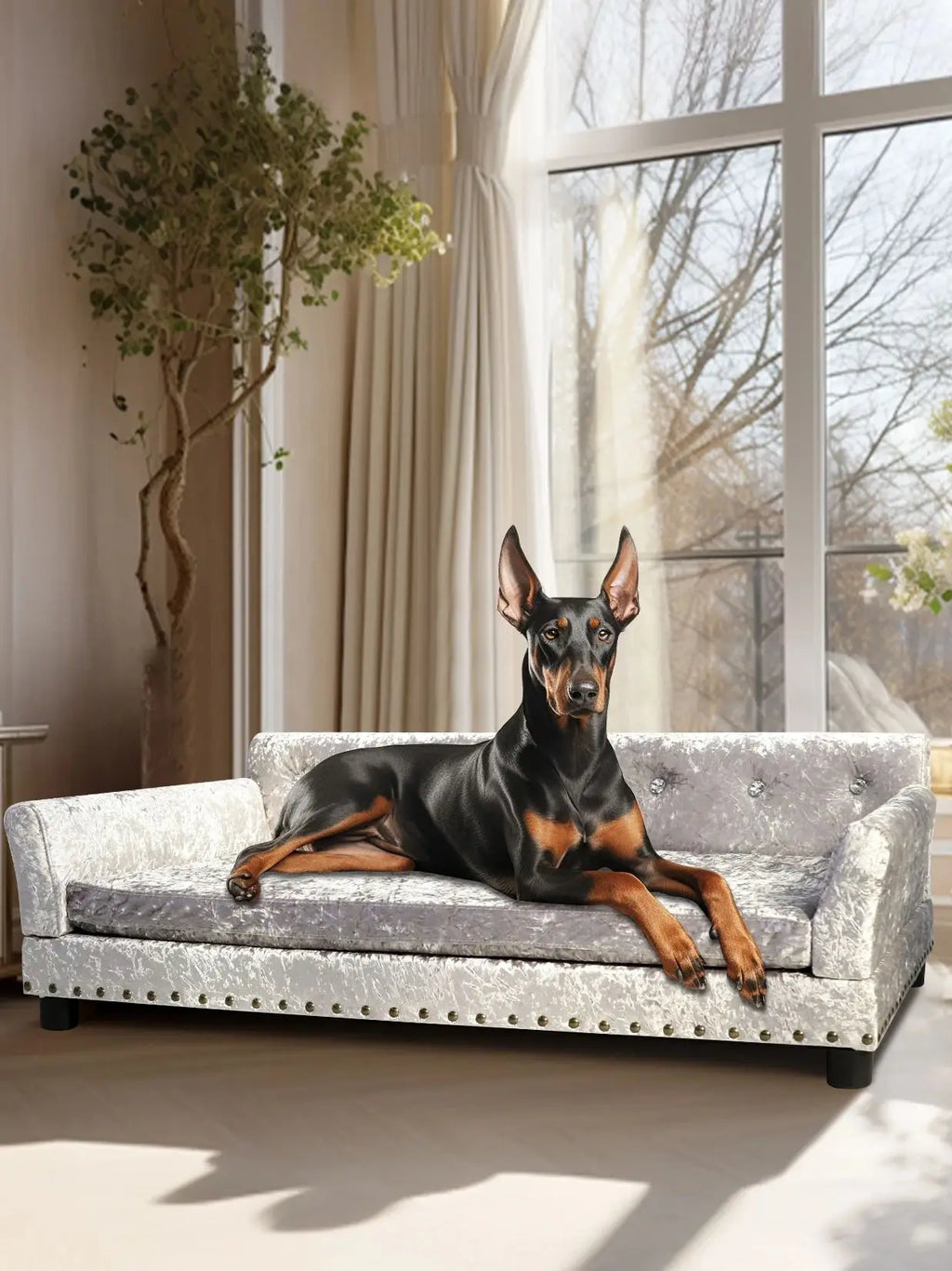 Dutch Velvet Pet Lounge Chair — Eucalyptus Wood Frame