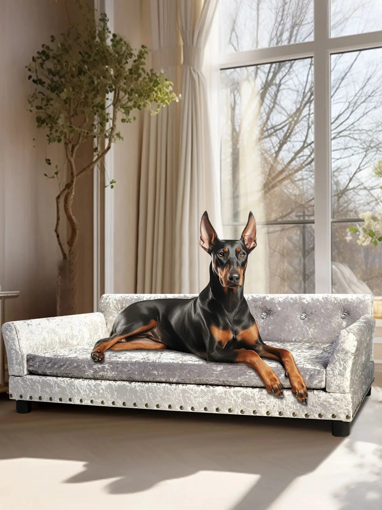 Dutch Velvet Pet Lounge Chair — Eucalyptus Wood Frame
