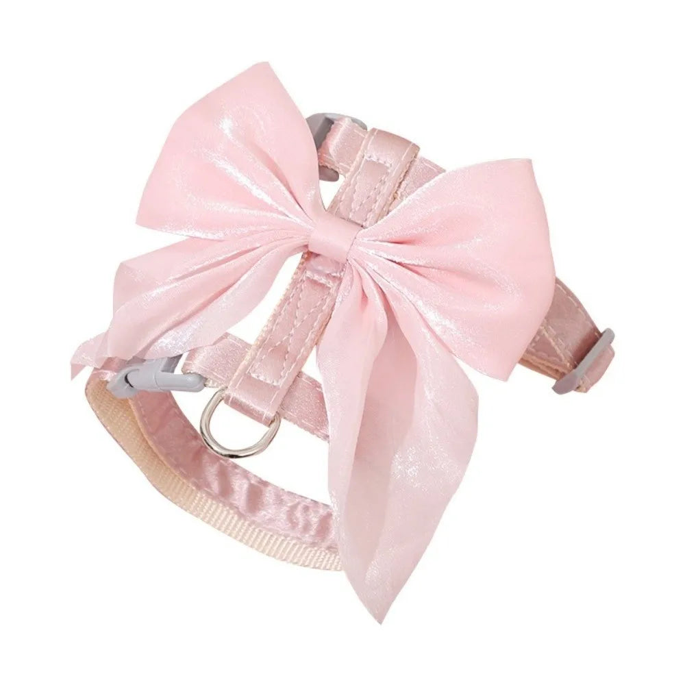 Cute Adjustable Bowknot Cat Harness Leash Escape Proof Shiny Bowknot Cat Leash Traction Rope Pet Decoration