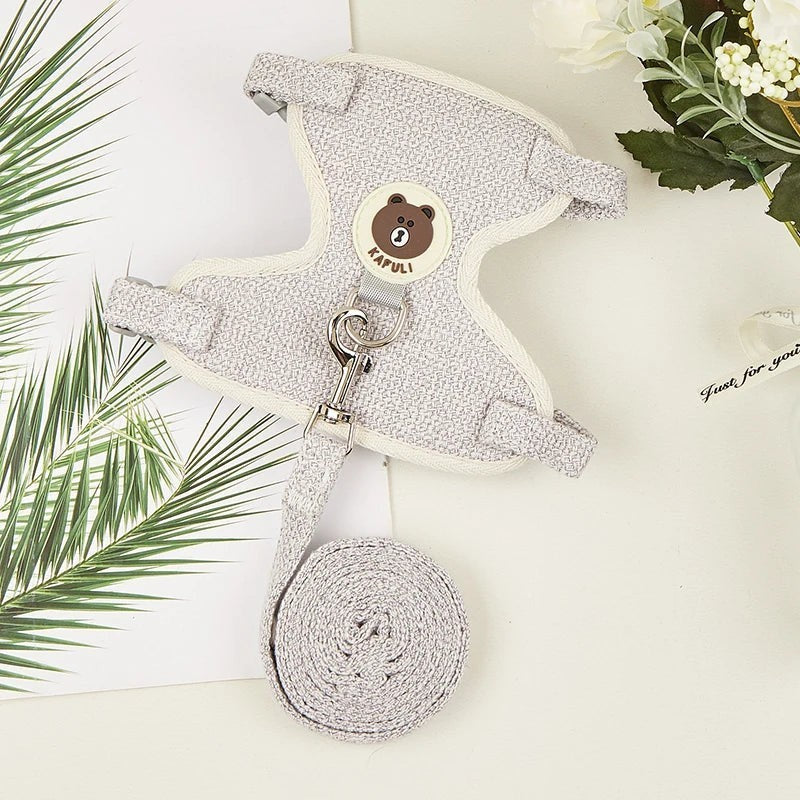 Mincy Pets Cartoon Print Rabbit & Cat Harness Leash Set product photo.